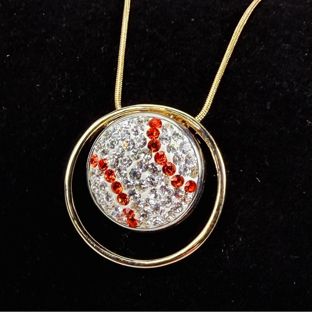 Goldtone, basketball design, bling ginger, snap pendant necklace